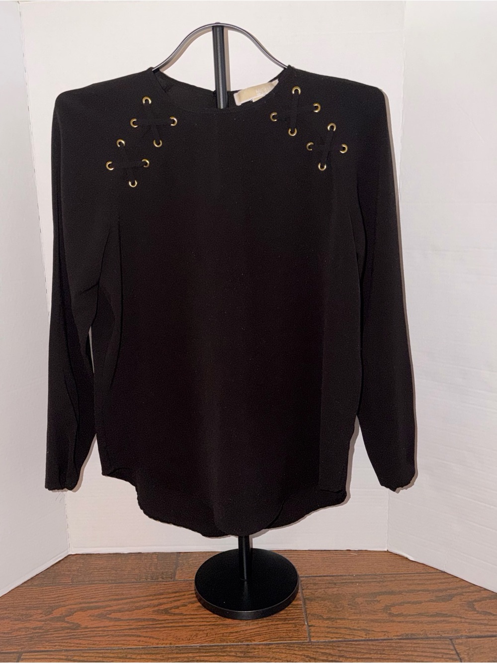 Michael Kors Black Long-Sleeve Top with Gold Eyelet Detail